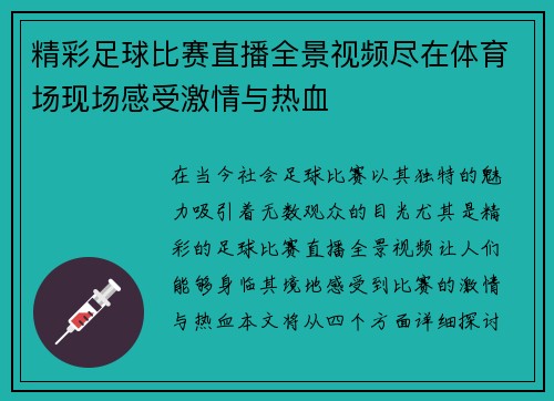 精彩足球比赛直播全景视频尽在体育场现场感受激情与热血